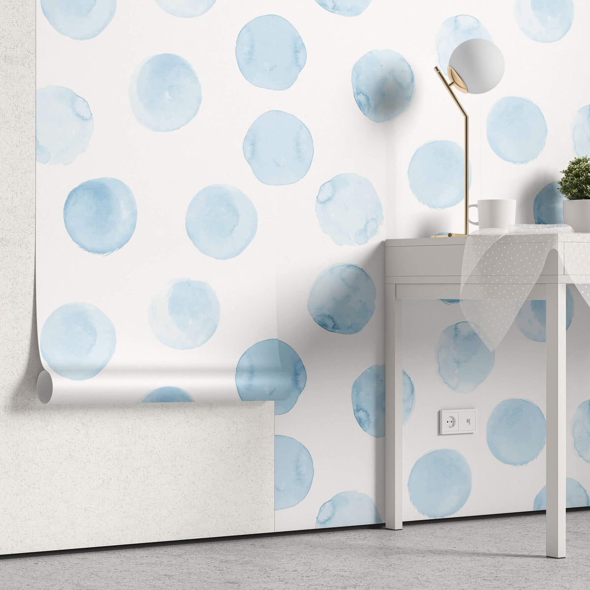 Tapet Personalizat Watercolor cu cerculete albastre in acuarela - SOAP BUBBLES