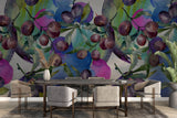 Tapet Personalizat Watercolor cu prune coapte si fundal viu colorat - WATERCOLOR PLUMS