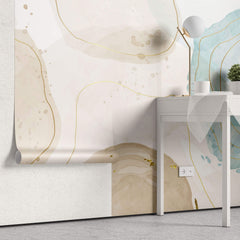 Tapet Personalizat Watercolor cu pictura abstracta in nuante rozalii si albastru deschis - MEDITERRANEAN COFFEE