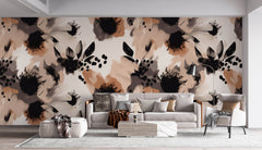 Tapet Personalizat Watercolor cu model floral in nuante maronii - EARTHY WATERCOLOR