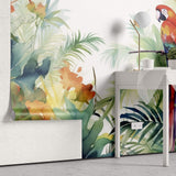 Tapet Personalizat Watercolor cu peisaj tropical cu papagal colorat - EXOTIC WATERCOLOR PARROT