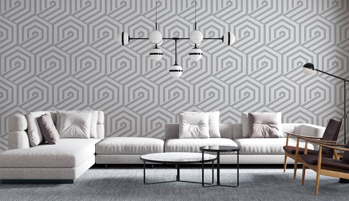 Tapet Personalizat Patterns cu hexagoane gri - HEXAGONAL GREY LINES