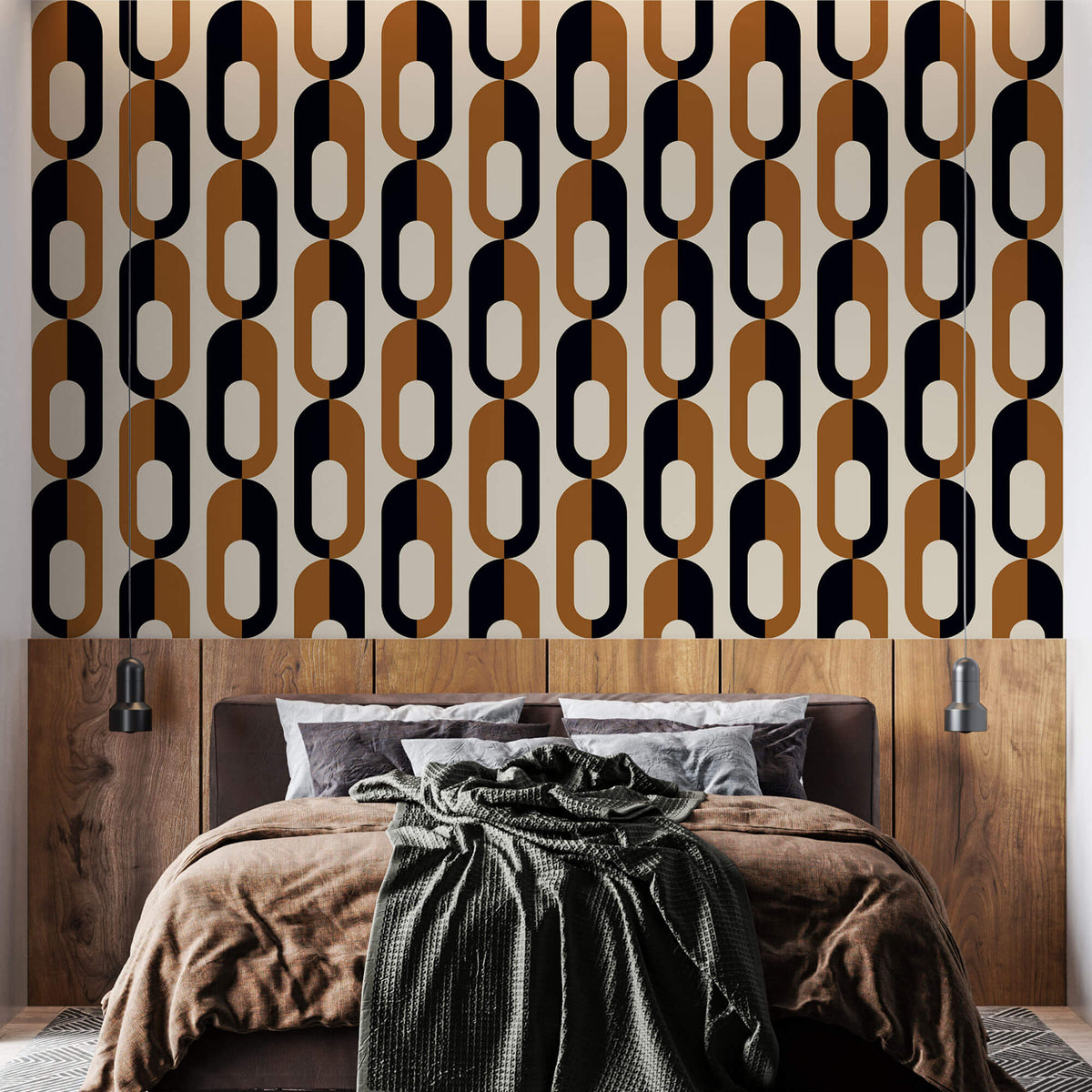 Tapet Personalizat Patterns cu inele in nuante de negru si maro - BROWN CHAIN PATTERN