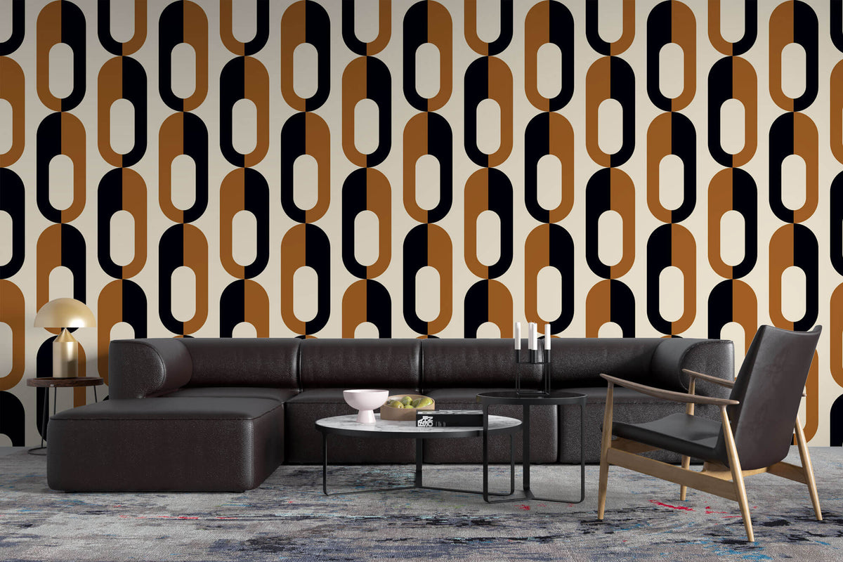 Tapet Personalizat Patterns cu inele in nuante de negru si maro - BROWN CHAIN PATTERN