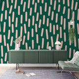 Tapet Personalizat Patterns cu ilustratie abstracta cu linii roz si fundal verde - PINK LINES