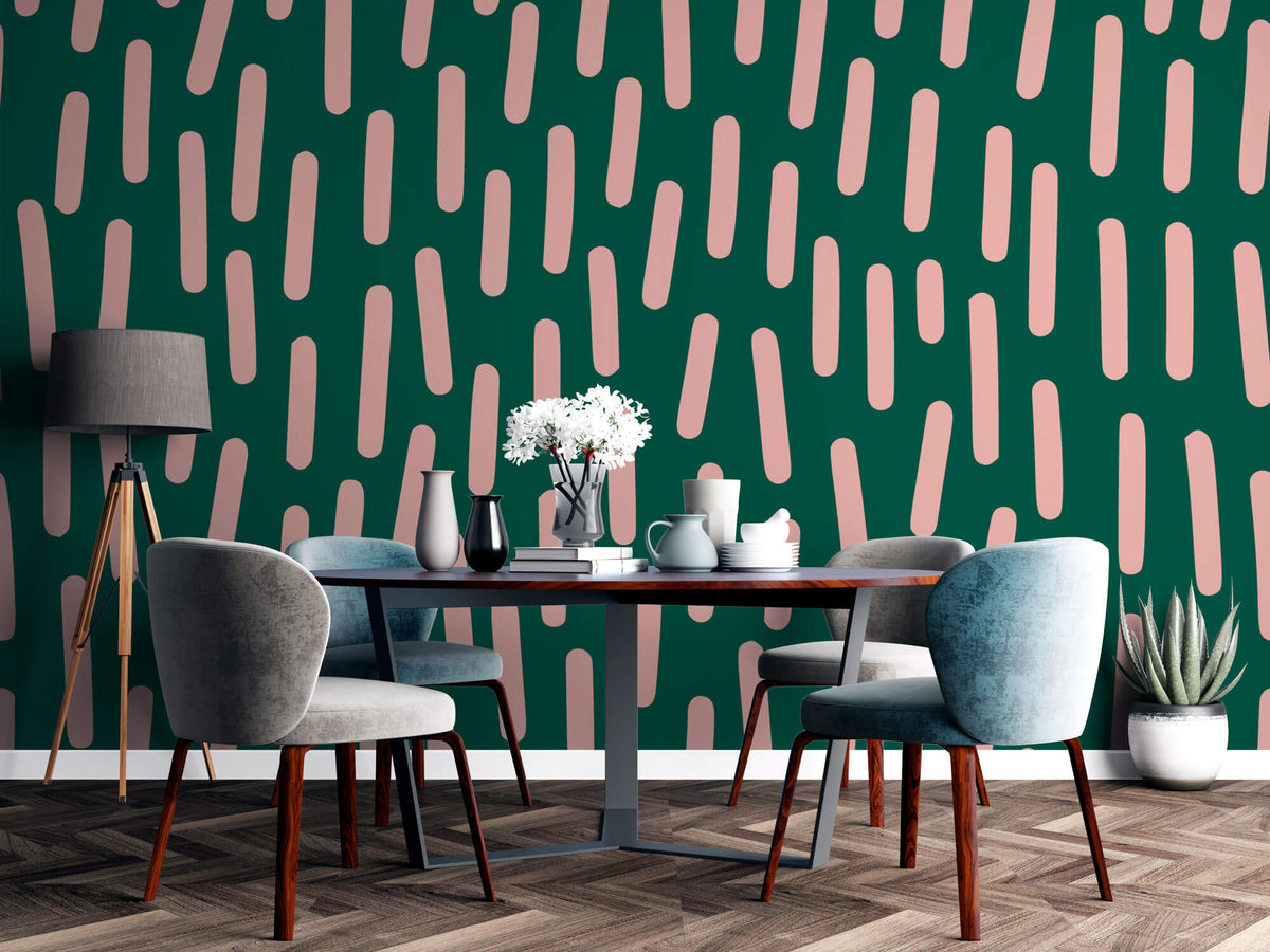 Tapet Personalizat Patterns cu ilustratie abstracta cu linii roz si fundal verde - PINK LINES