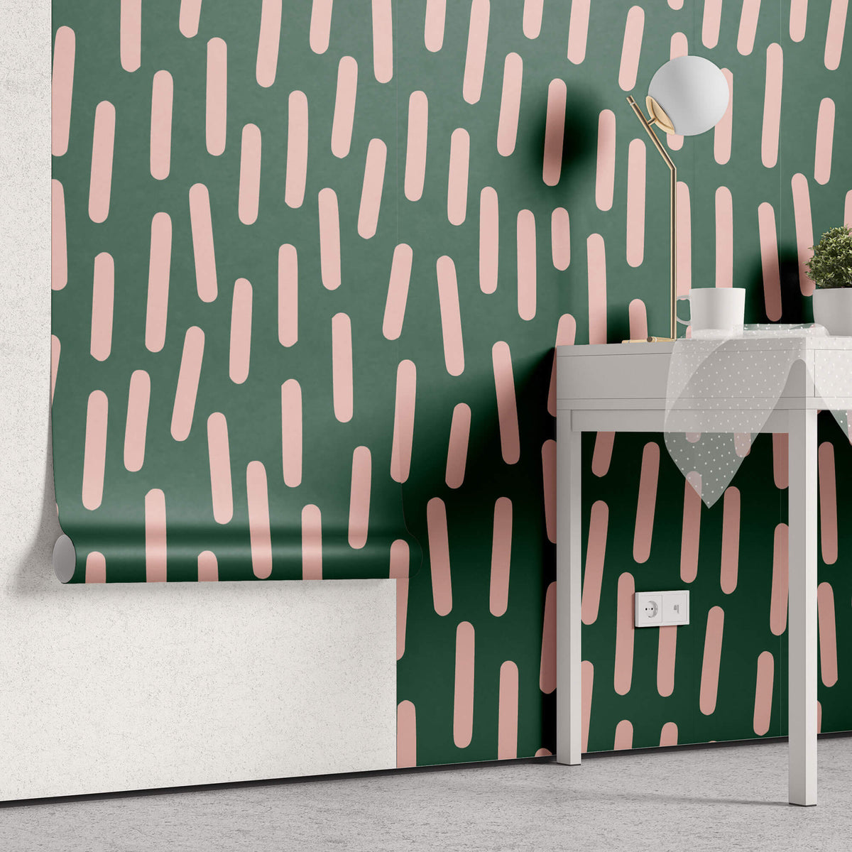Tapet Personalizat Patterns cu ilustratie abstracta cu linii roz si fundal verde - PINK LINES