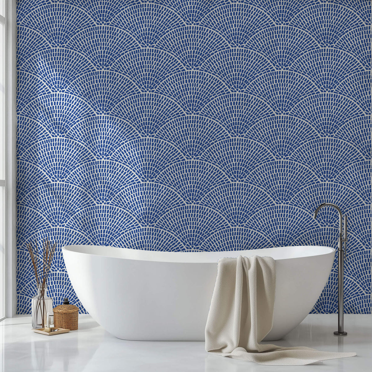 Tapet Personalizat Patterns cu ilustratie abstracta in stil mosaic in nuante de albastru - SEASIDE ARCHES