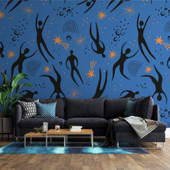 Tapet Personalizat Patterns cu siluete abstracte intr-un fundal albastru - NIGHT SILHOUETTES