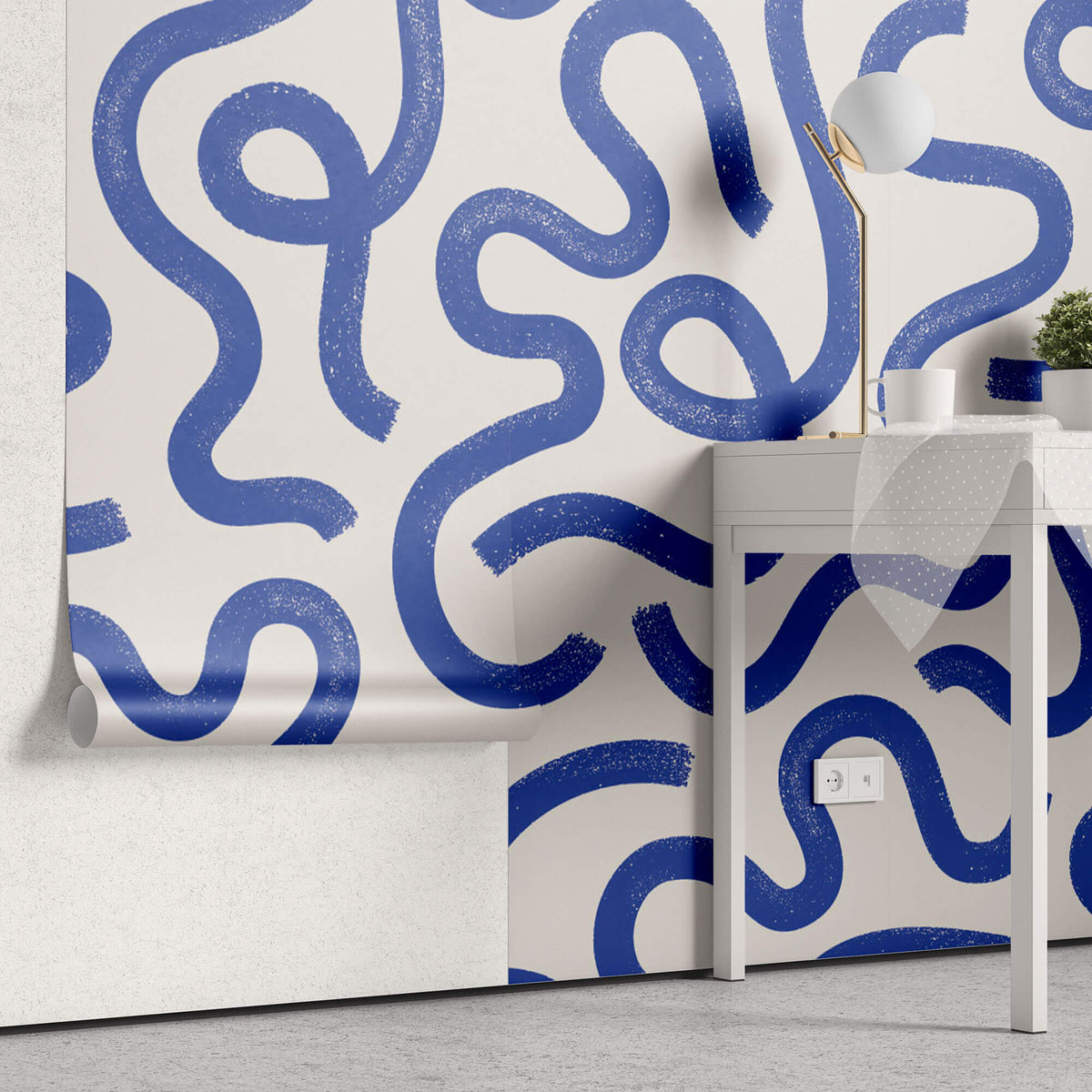 Tapet Personalizat Patterns cu dungi abstracte in nuante de albastru - BLUE DOODLE