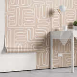 Tapet Personalizat Patterns cu model abstract grafic in stil boho in nuante de bej - BEIGE GRAPHIC LINES