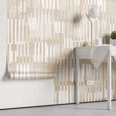 Tapet Personalizat Patterns cu dungi albe abstracte intr-un fundal bej - SUNNY BEIGE STRIPES