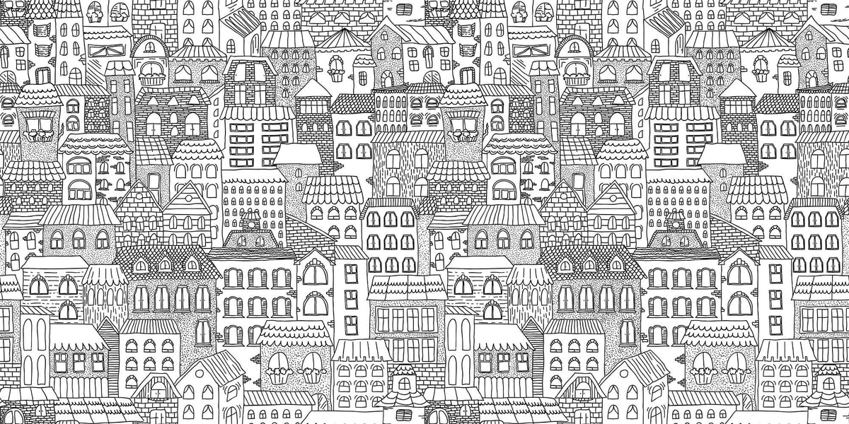 Tapet Personalizat Patterns cu cladiri desenate in alb negru - BUILDINGS SKETCH