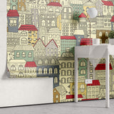 Tapet Personalizat Patterns cu cladiri colorate - BUILDINGS SKETCH COLOR