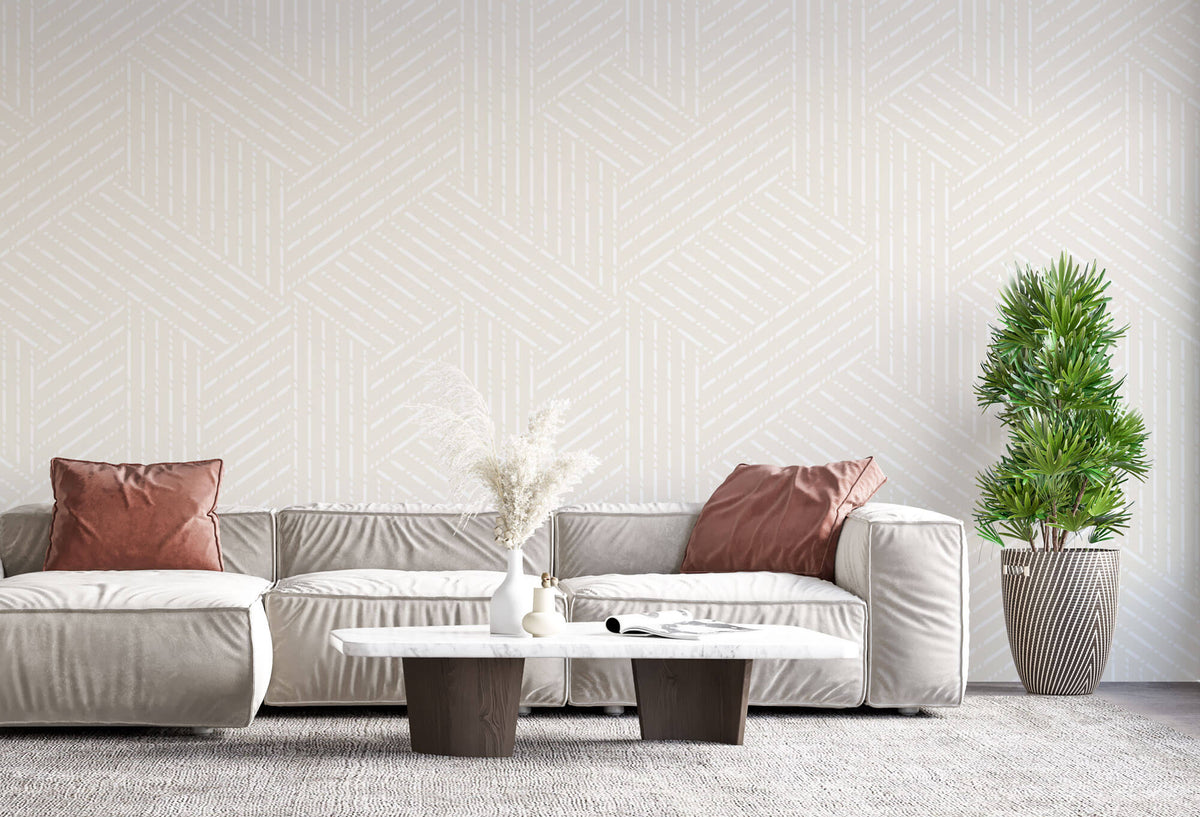 Tapet Personalizat Patterns cu forme geometrice subtile - BEIGE INTERTWINED