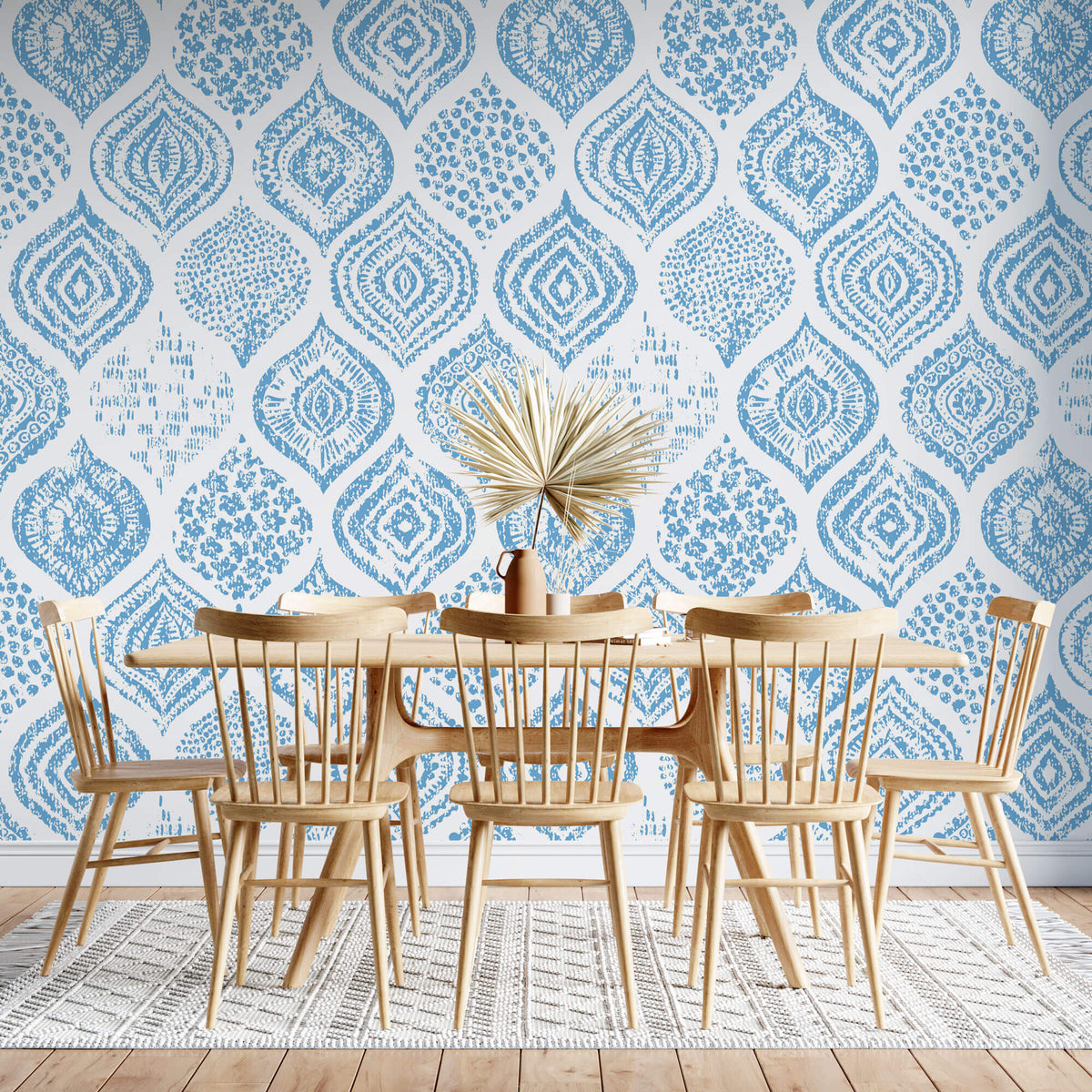 Tapet Personalizat Patterns cu forme rotunde abstracte pictate in stil boho in nuante de albastru - BLUE BOHO GLOBES