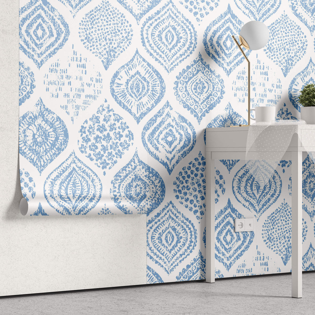 Tapet Personalizat Patterns cu forme rotunde abstracte pictate in stil boho in nuante de albastru - BLUE BOHO GLOBES