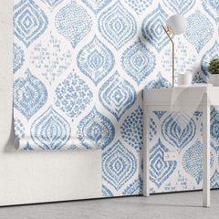 Tapet Personalizat Patterns cu forme rotunde abstracte pictate in stil boho in nuante de albastru - BLUE BOHO GLOBES
