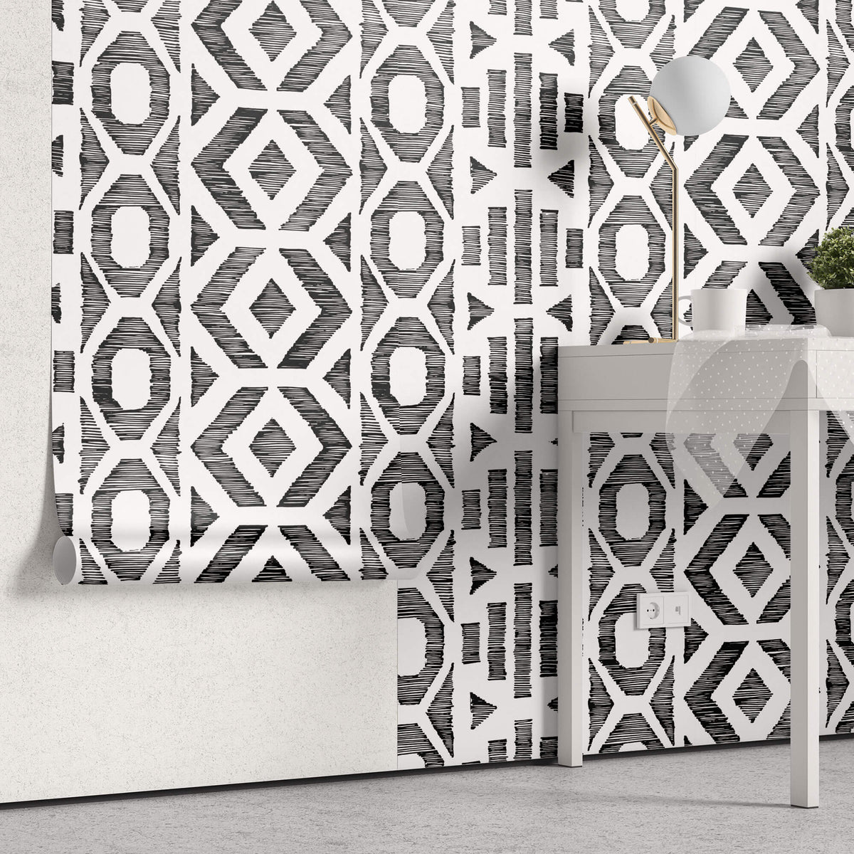 Tapet Personalizat Patterns cu model abstract in dungi negre - LINY SHAPES