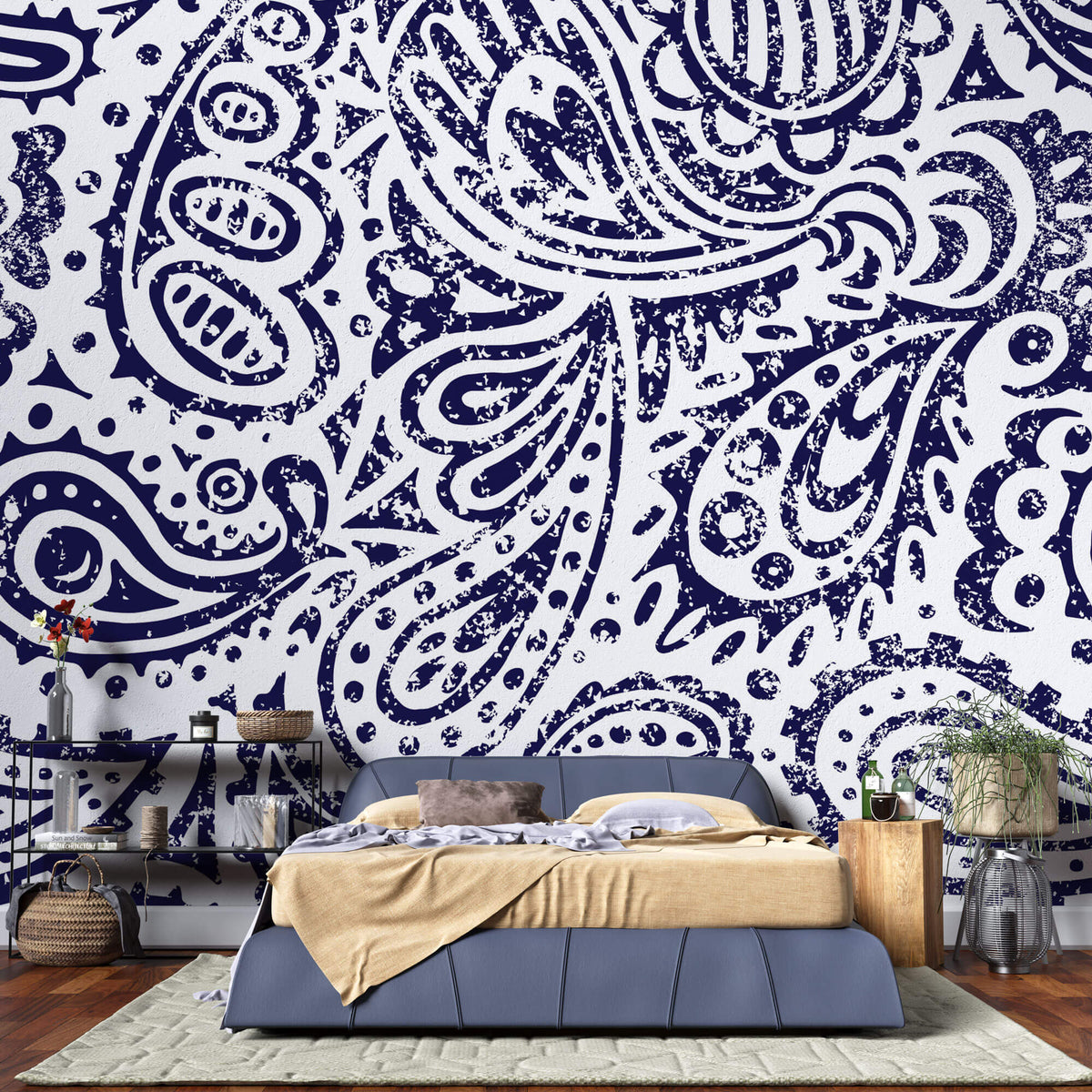 Tapet Personalizat Patterns cu model abstract de bandana in nuante de albastru - DARK BLUE BANDANA