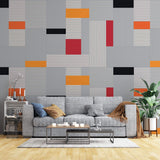 Tapet Personalizat Patterns cu model abstract in nuante de gri rosu si portocaliu - LINES AND COLOR