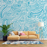 Tapet Personalizat Patterns cu model abstract in nuante de albastru - HEARTS AND WAVES