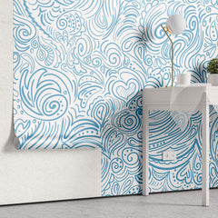 Tapet Personalizat Patterns cu model abstract in nuante de albastru - HEARTS AND WAVES