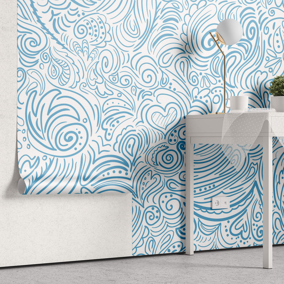 Tapet Personalizat Patterns cu model abstract in nuante de albastru - HEARTS AND WAVES