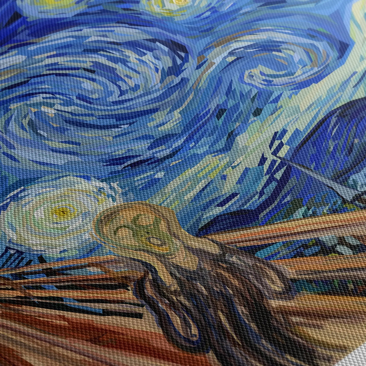 Tablou canvas ce reproduce tipatul in mijlocul unei noptii instelate scream on a starry night