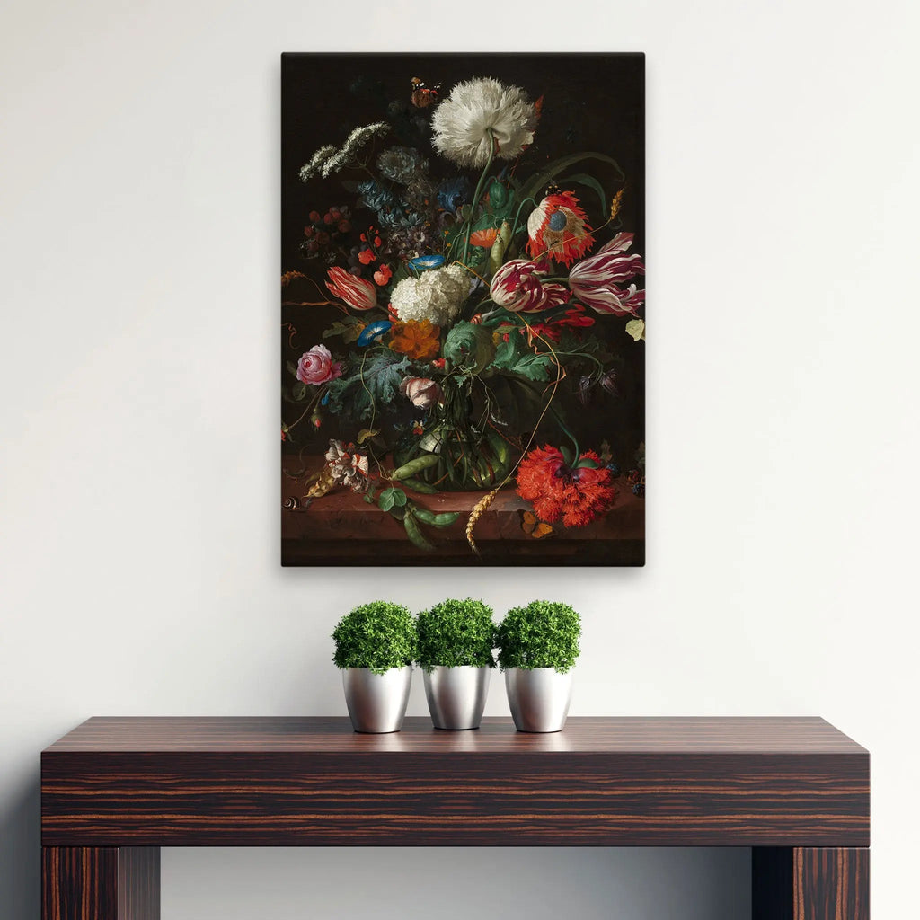 Tablou canvas ce ilustreaza o vaza cu flori salbatice si nemuritoare a floral composition