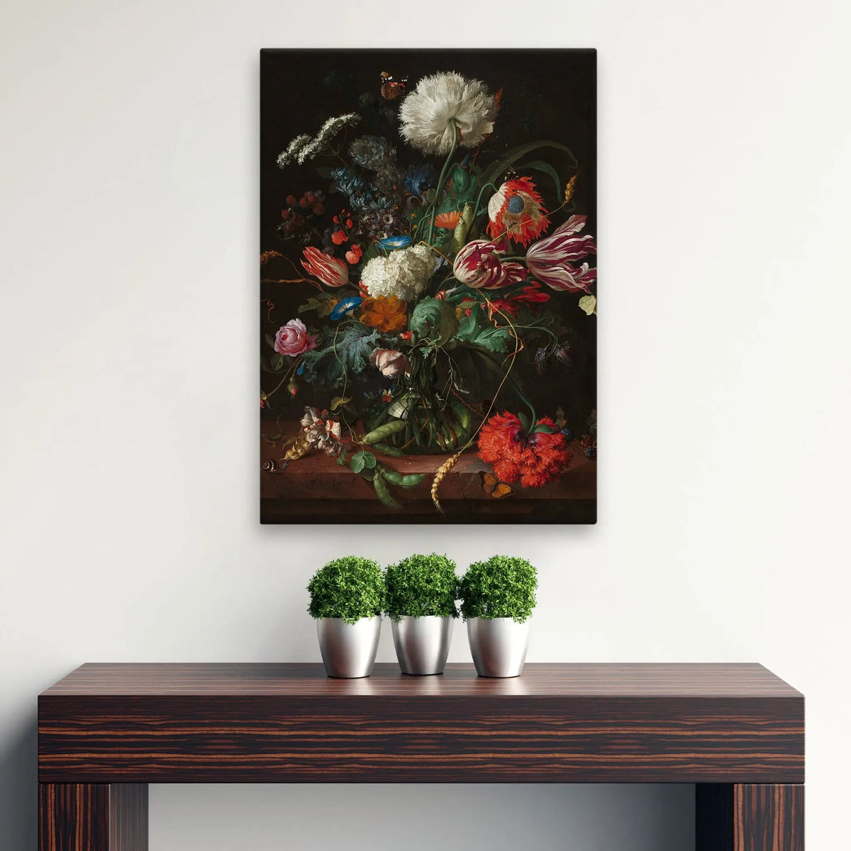 Tablou canvas ce ilustreaza o vaza cu flori salbatice si nemuritoare a floral composition