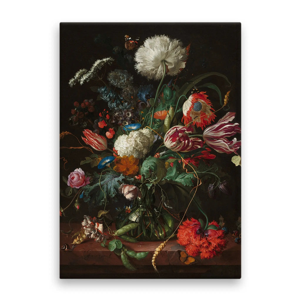 Tablou canvas ce ilustreaza o vaza cu flori salbatice si nemuritoare a floral composition