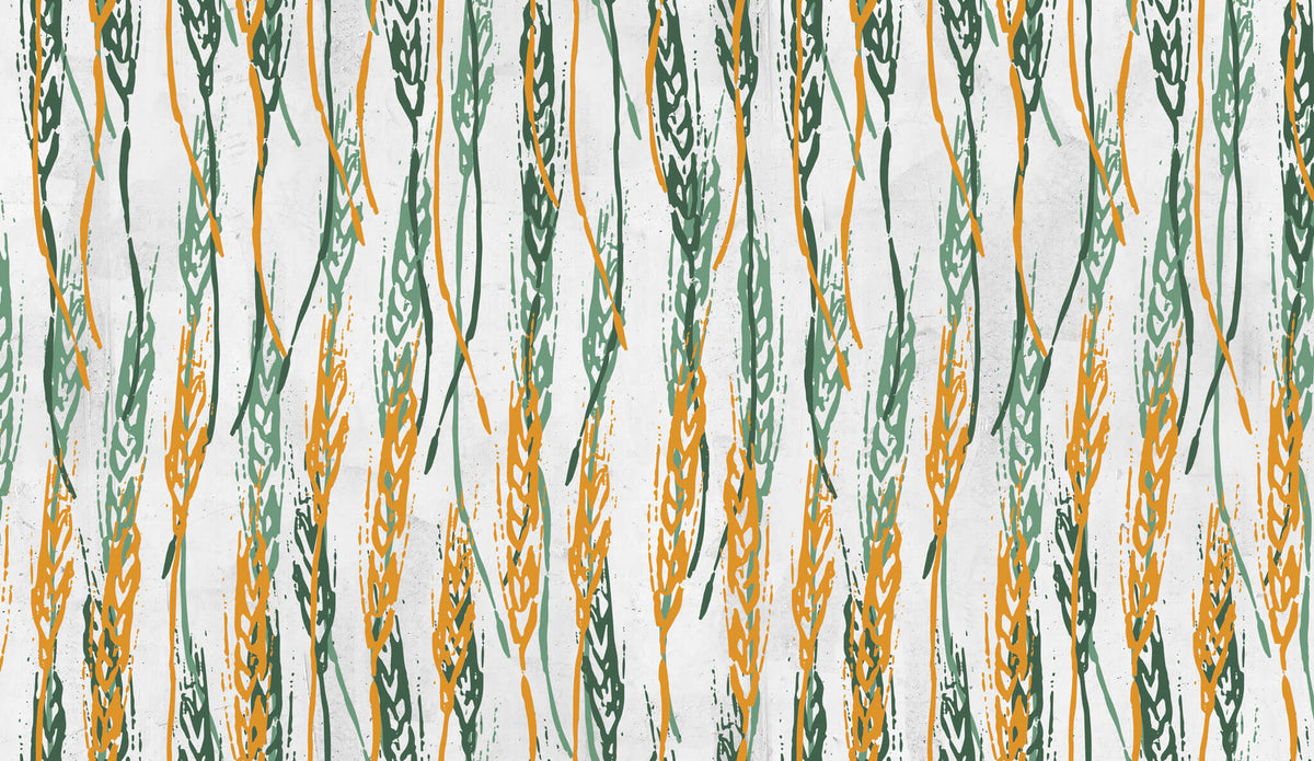 Tapet personalizat abstract cu spic de grau in nuante de verde si portocaliu wheat spikes