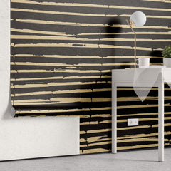 Tapet personalizat abstract cu dungi maronii pe fundal negru bamboo sticks