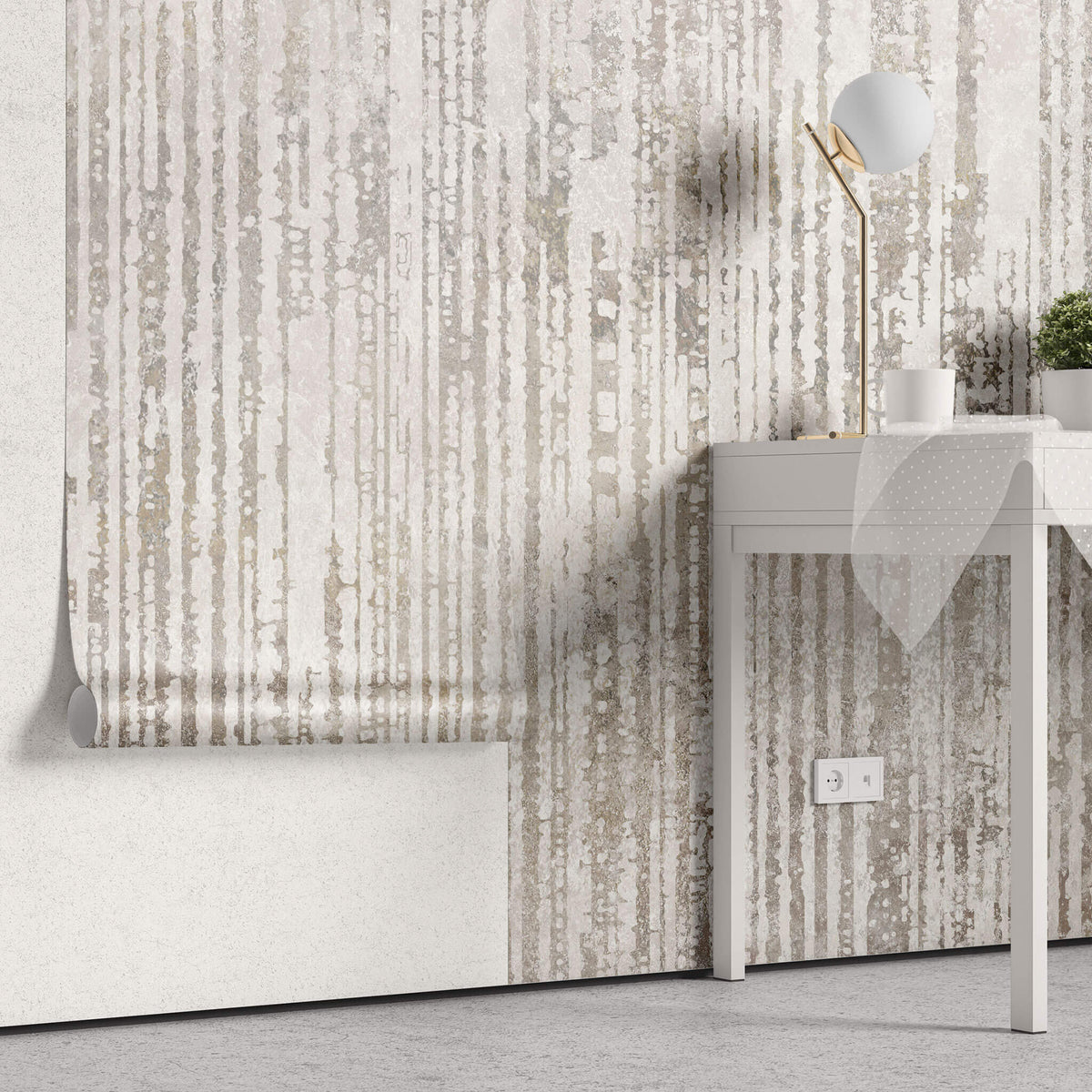 Tapet personalizat abstract cu insertii texturate de granit pe un perete alb granit stripes