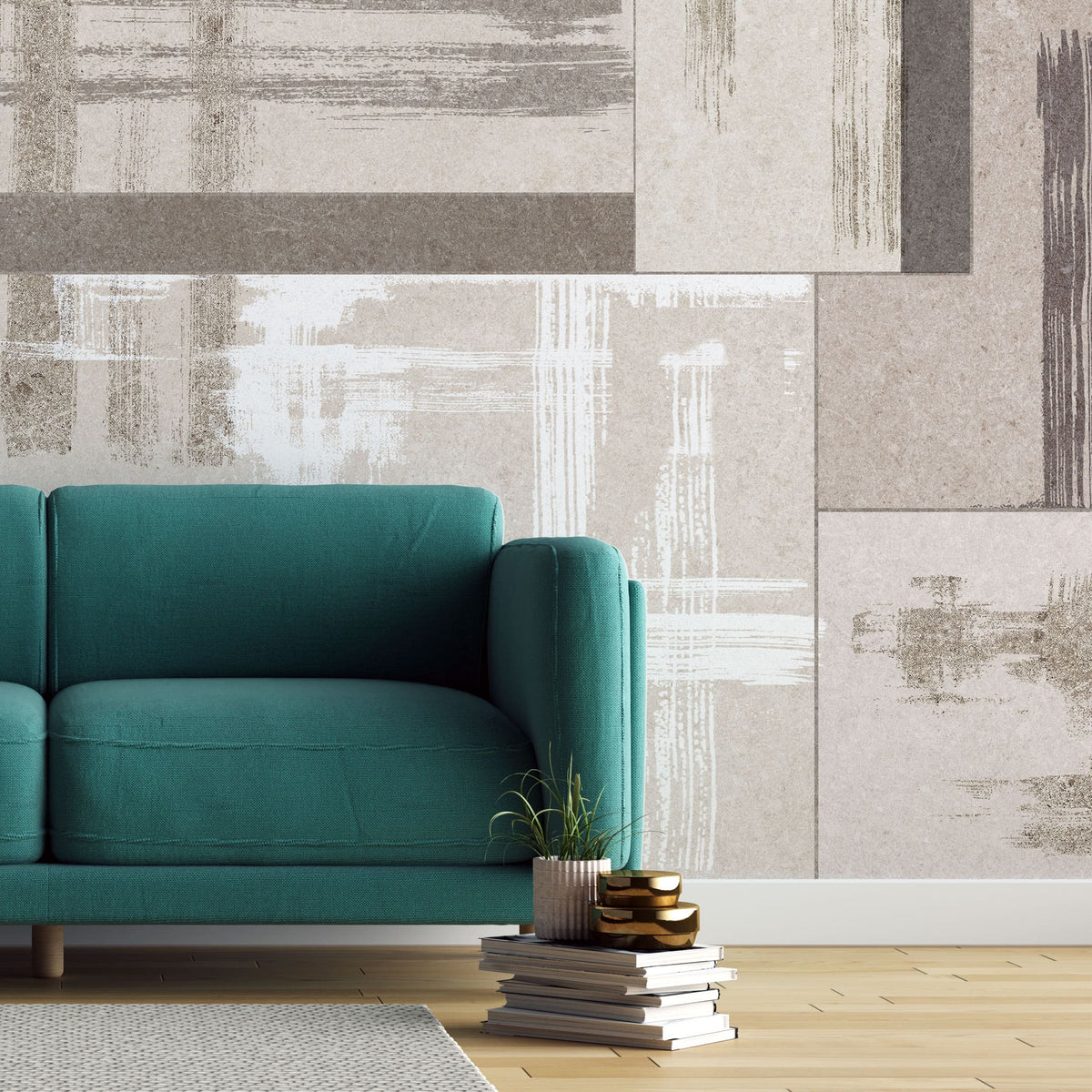 Tapet personalizat abstract cu dungi in nuante maronii painted beige