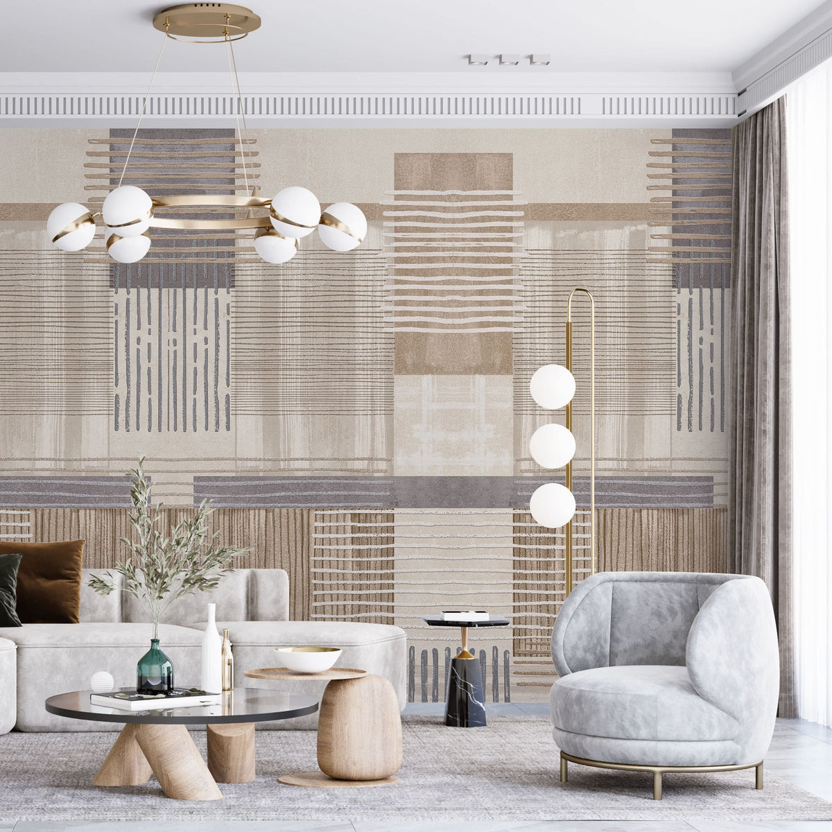 Tapet personalizat abstract cu dungi in nuante de bej sunny blinds