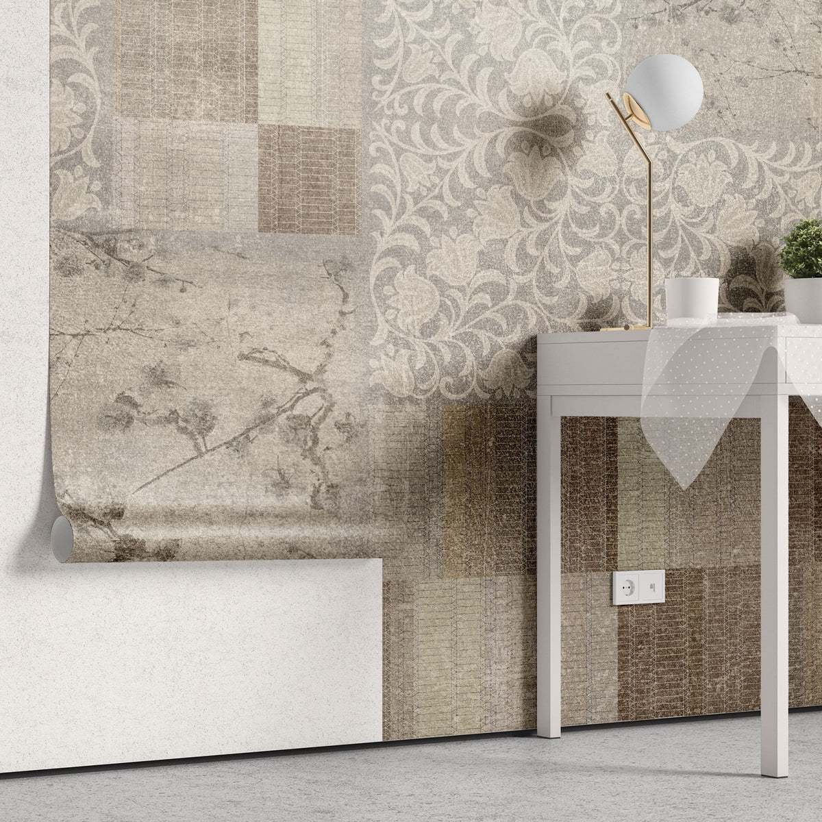 Tapet personalizat abstract cu model vintage tip colaj vintage collage