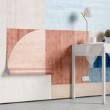 Tapet personalizat abstract cu forme geometrice in nuante de rosu si albastru crimson blue