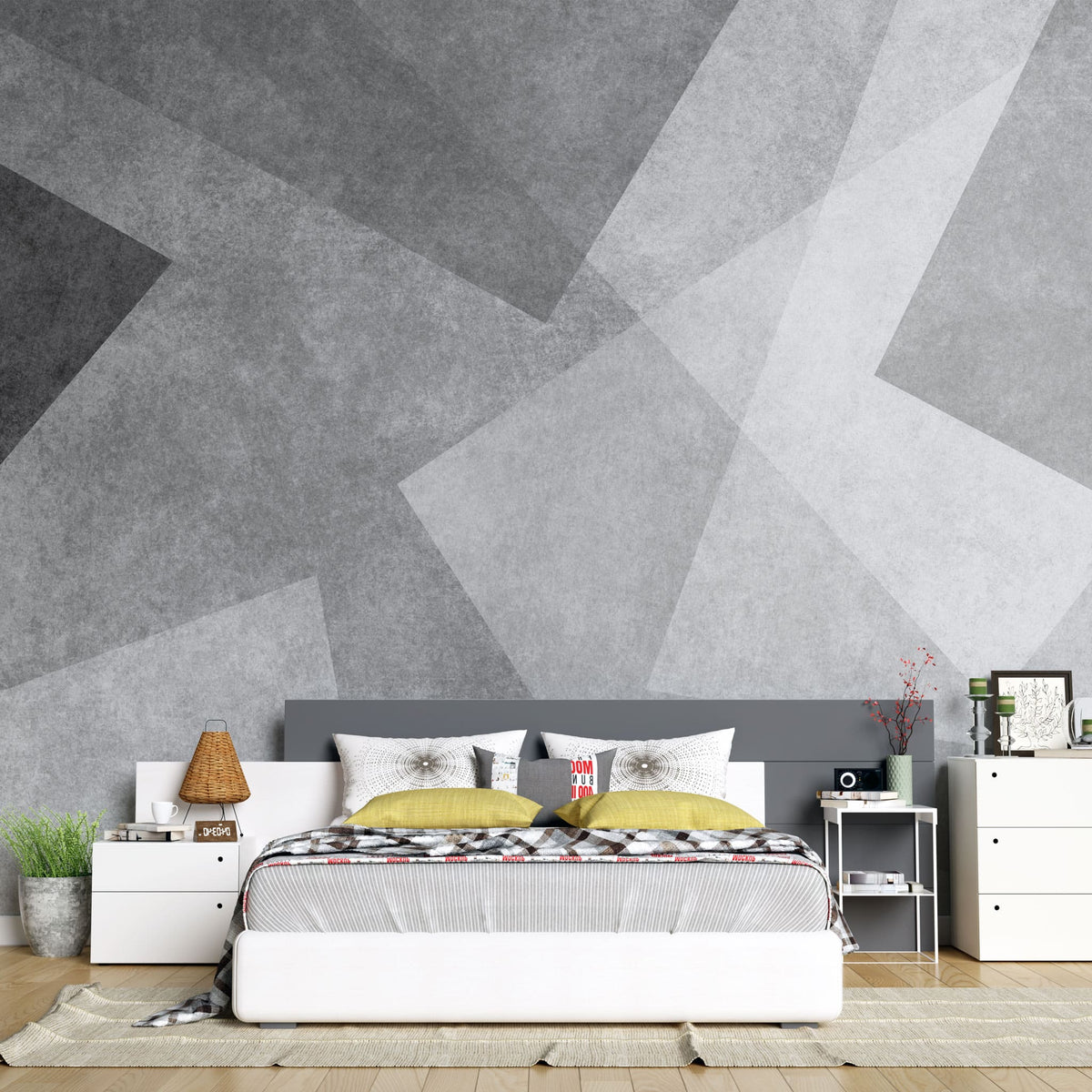 Tapet personalizat abstract cu forme geometrice care se suprapun in nuante de gri gray overlay