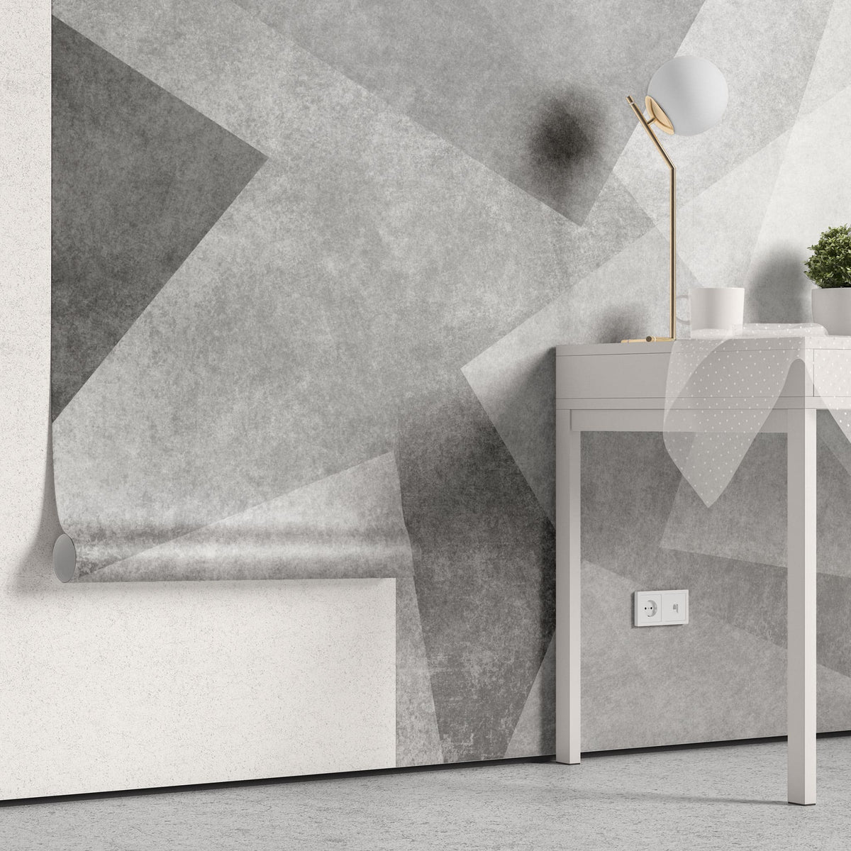 Tapet personalizat abstract cu forme geometrice care se suprapun in nuante de gri gray overlay
