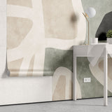Tapet personalizat abstract cu forme circulare abstracte in nuante de verde menta, bej si negru abstract rocks