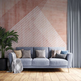 Tapet personalizat abstract cu forme si dungi in nuante de roz si alb pink pyramid