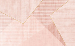 Tapet personalizat abstract cu forme si dungi in nuante de roz si alb cu detalii aurii reverse pink pyramid