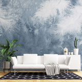 Tapet personalizat abstract cu pene albe pe fundal albastru white feathers