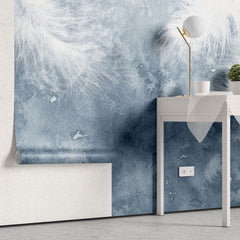 Tapet personalizat abstract cu pene albe pe fundal albastru white feathers