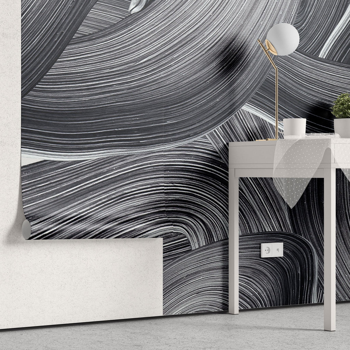Tapet personalizat abstract cu urme negre de pensula brush smudge