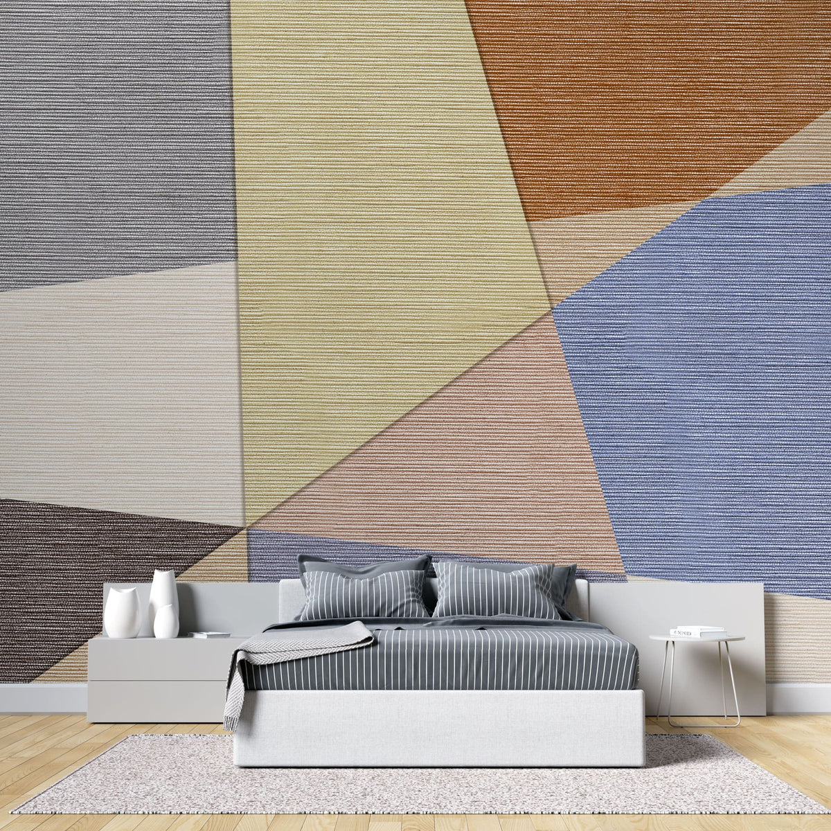 Tapet personalizat abstract cu texturi abstracte in nuante complementare textile scraps