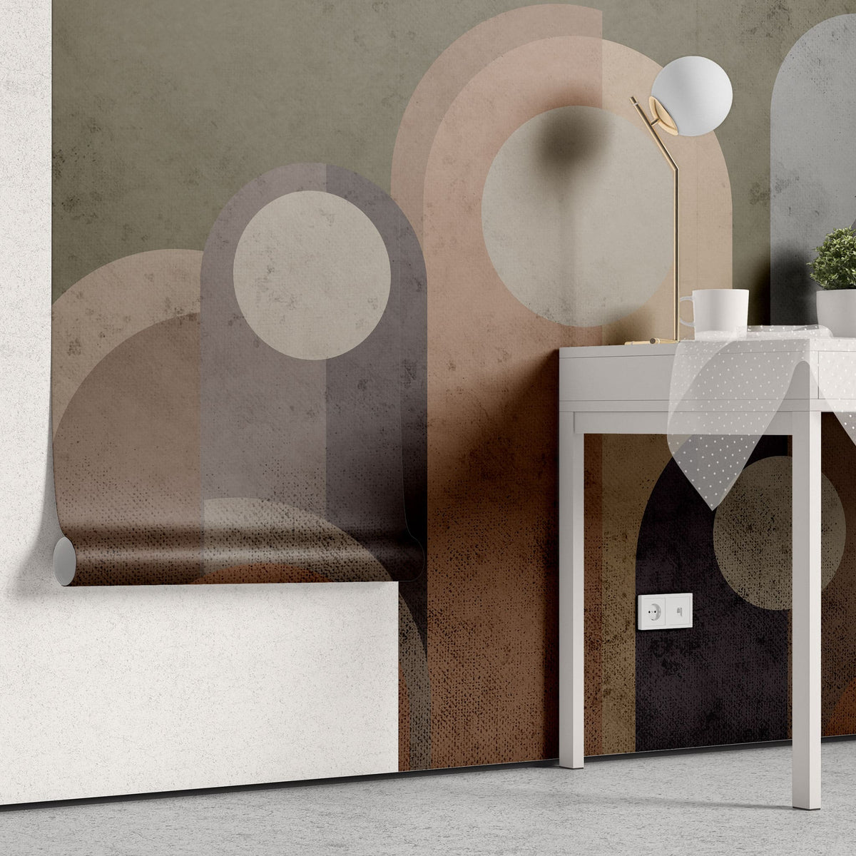 Tapet personalizat abstract cu forme rotunde abstracte in nuante inchise round points