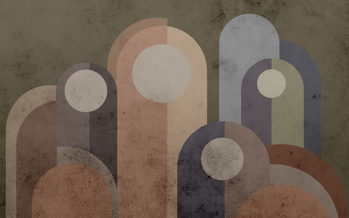 Tapet personalizat abstract cu forme rotunde abstracte in nuante inchise round points
